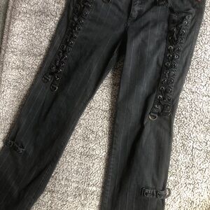 Tripp NYC Black Pinstripe Lace-Up Boot Cut Pants RARE
